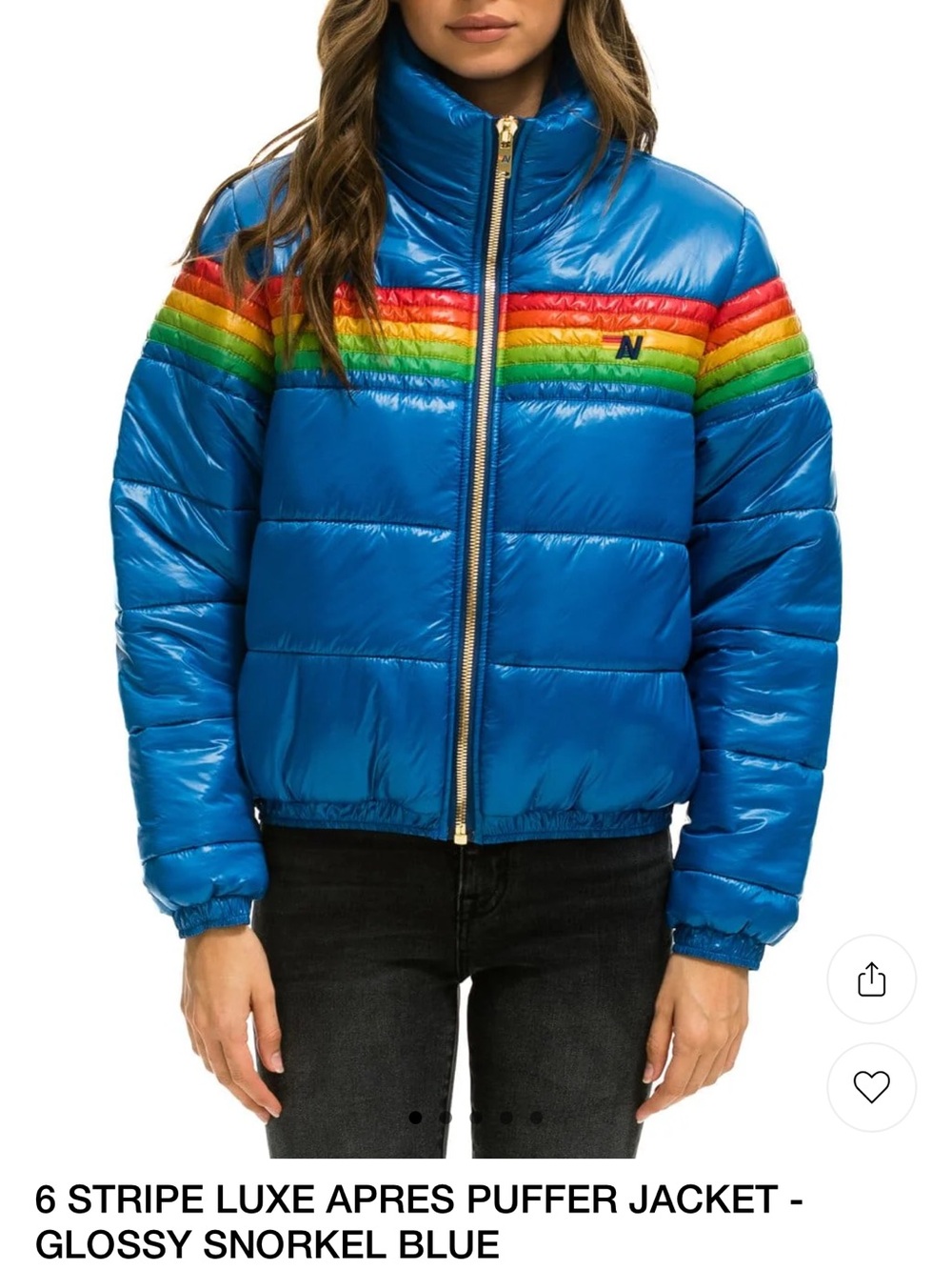 Aviator Nation women’s Bright Pink Puffer Jacket with Rainbow Stripe - Picture 3 of 4